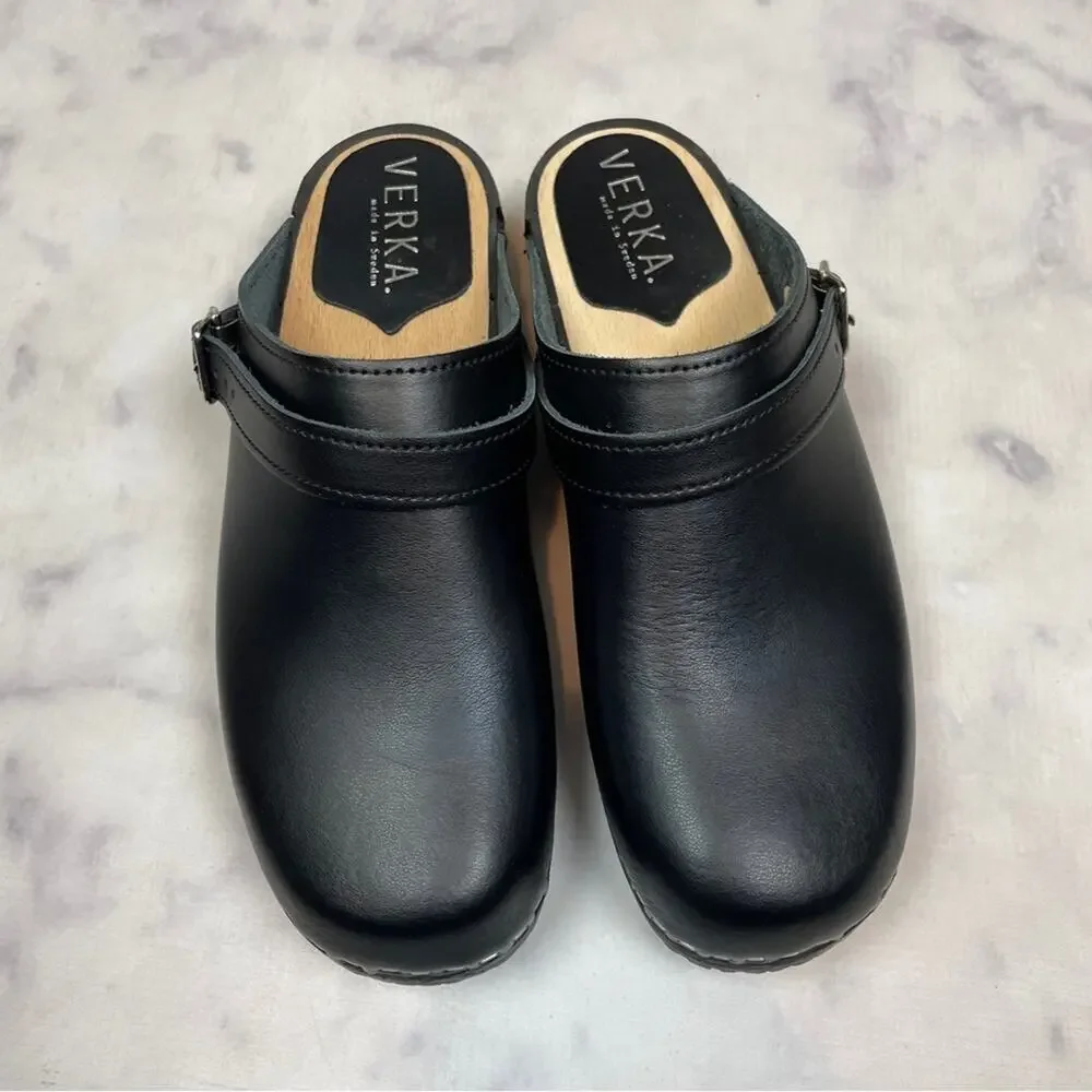 Verka Black Leather Convertible Slingback Clogs Sz 41 - Picture 3 of 11